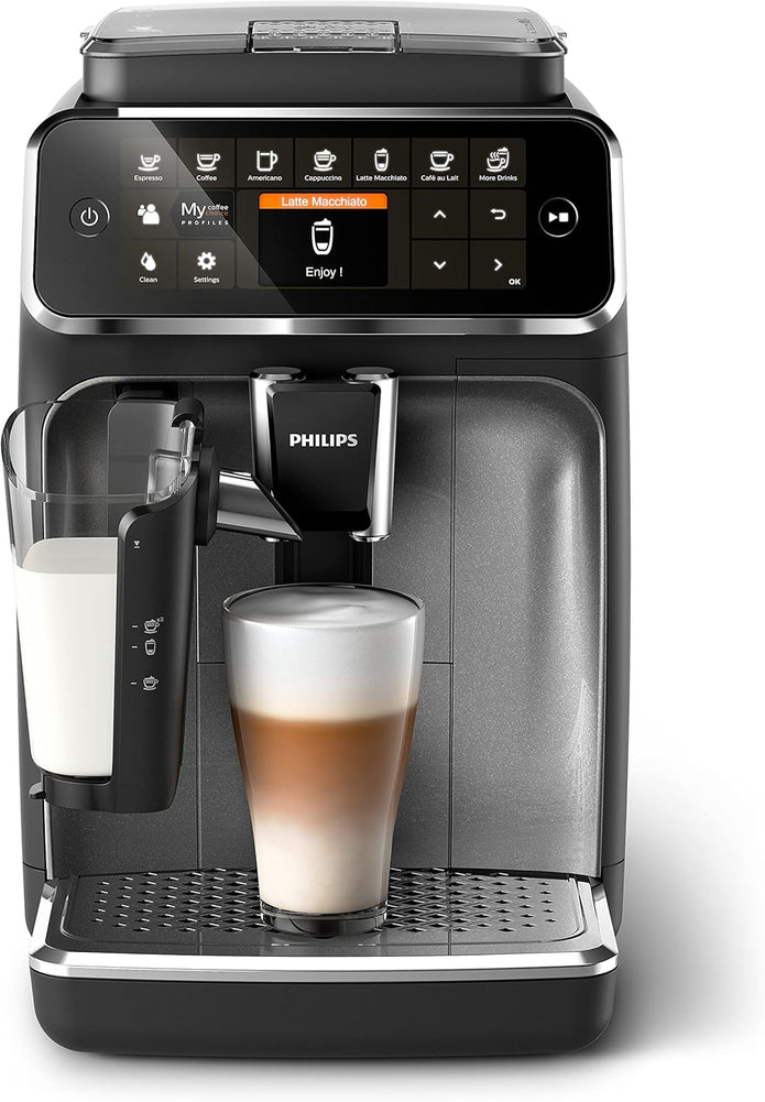 PHILIPS Bean-to-Cup Espresso Machine - LatteGo Milk Frother, 8 Coffee Variaties, Intuitive Display, Black (EP4346/70) - Electronics UAE