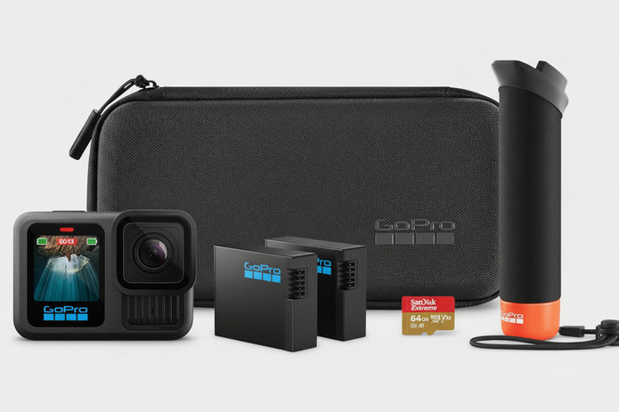 GoPro HERO13 Black Action Camera Accessory Bundle – 5.3K Video, HyperSmooth Stabilization, Includes The Handler, 2 Enduro Batteries, 64GB SanDisk microSD, Mounts & Carrying Case - Camera UAE