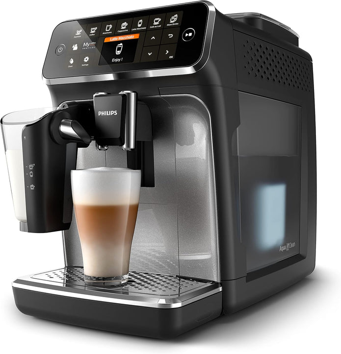 PHILIPS Bean-to-Cup Espresso Machine - LatteGo Milk Frother, 8 Coffee Variaties, Intuitive Display, Black (EP4346/70) - Electronics UAE