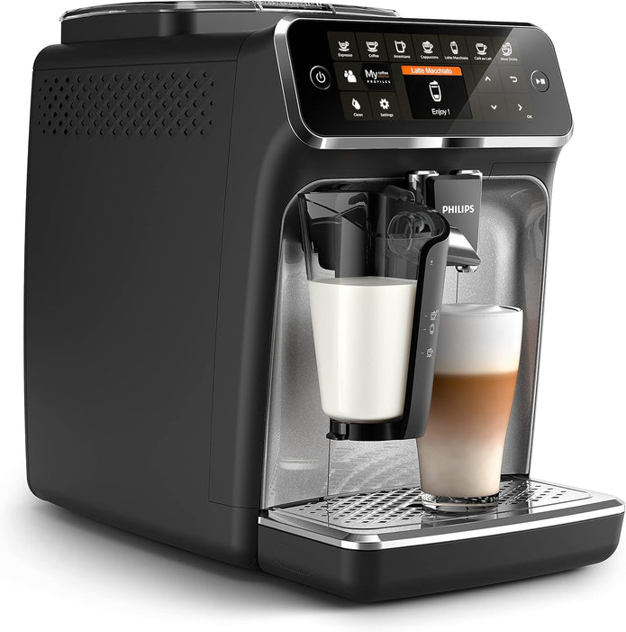 PHILIPS Bean-to-Cup Espresso Machine - LatteGo Milk Frother, 8 Coffee Variaties, Intuitive Display, Black (EP4346/70) - Electronics UAE