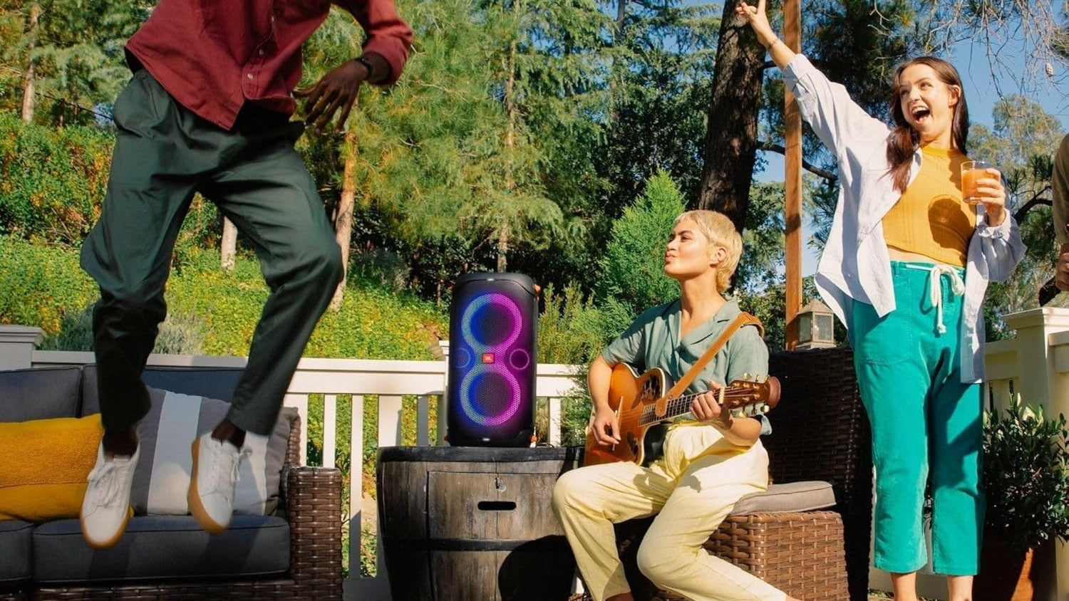 JBL Party Box 110 and Wireless Microphone Bundle Speaker and Microphone with LED Light Effect, 160W Power, 12 Hour Playback, IPX4 Waterproof - Black